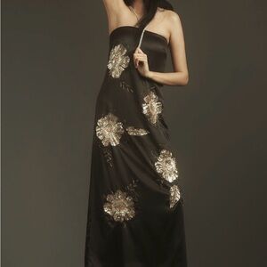 Let Me Be Strapless Embellished Midi/Maxi Dress with Gold Sequin Floral Accents